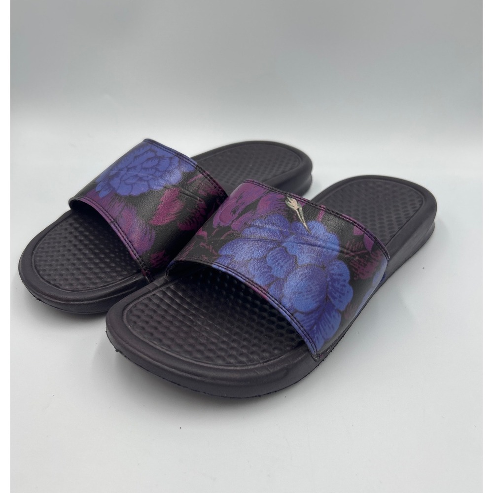 Nike Benassi JDI Print Women 7 Black Purple Blue Floral Slide Sandals 618919-014